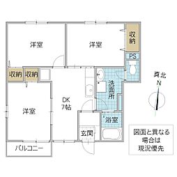 プライマルシティ2 3DKの間取図画像