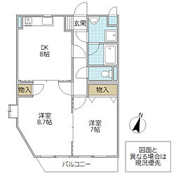 ヴェル・ドゥワイエ千波湖メープル館 2DKの間取図画像