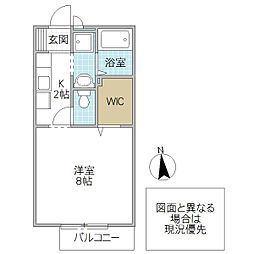 フェルメール 1Kの間取図画像