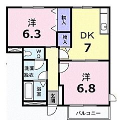 メゾンプリヴェール 2DKの間取図画像