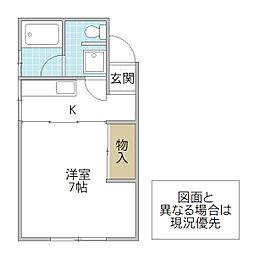 コーポ大関B 1Kの間取図画像
