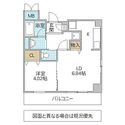 プロシード水戸 1LDKの間取図画像