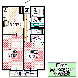 サンダーハイツA 2DKの間取図画像