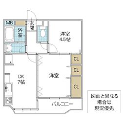ピアステージ勝田 2DKの間取図画像