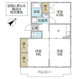 鴨志田第二マンション 3DKの間取図画像