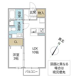 プラトリーナA棟 1LDKの間取図画像
