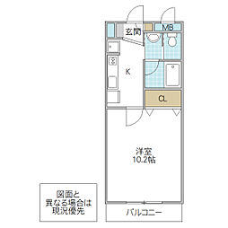 フォーライフヴィラ白帆2 1Kの間取図画像