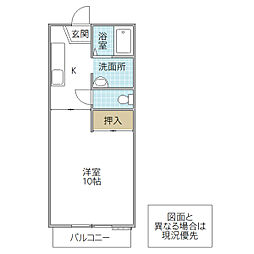 ヴィルヌーブD 1Kの間取図画像