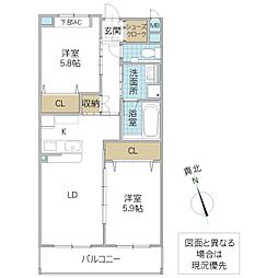 SYマンション 2LDKの間取図画像