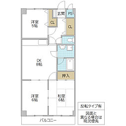 セントレージ石川 3DKの間取図画像