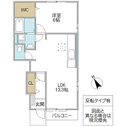 クレアーレB 1LDKの間取図画像