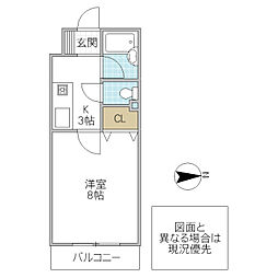 フォーライフ栄町 1Kの間取図画像