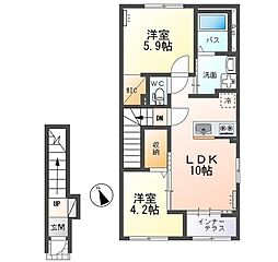 水戸市笠原町アパート 2LDKの間取図画像