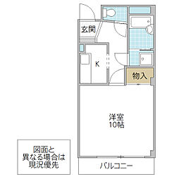 RiverSide村山 1Kの間取図画像