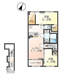 仮)水戸市酒門町新築アパート 2LDKの間取図画像