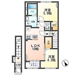 仮)水戸市笠原町新築アパート 2LDKの間取図画像