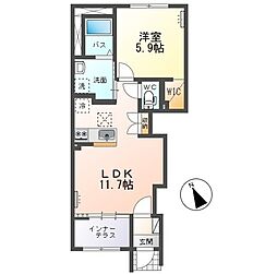仮)水戸市笠原町新築アパート 1LDKの間取図画像