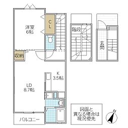 ロリエB 1LDKの間取図画像