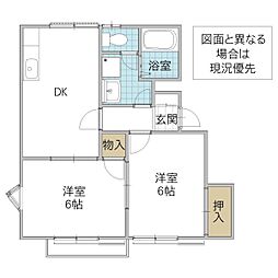 サニーハイツA 2DKの間取図画像