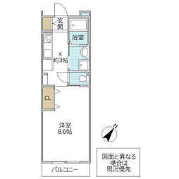 シャルム水戸 1Kの間取図画像