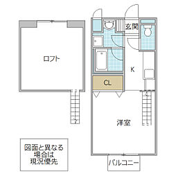 フレンズ上水戸 1Kの間取図画像