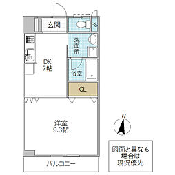 サンルィーズ南赤塚 1DKの間取図画像