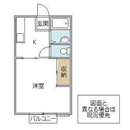 千波ビューハイツ 1Kの間取図画像