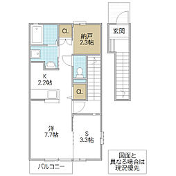 ハーベスト柵町 1SKの間取図画像