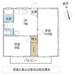 グレイス元吉田B 2DKの間取図画像