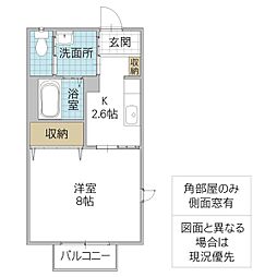 アンズコートA 1Kの間取図画像