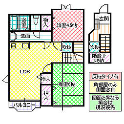 北斗ハイツ3 2LDKの間取図画像