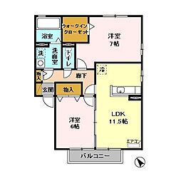 メイプルヒルC 2LDKの間取図画像