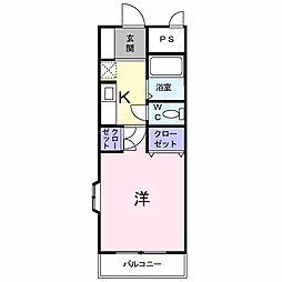 フローラル備前堀 1Kの間取図画像