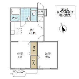 プラターヌ 2DKの間取図画像