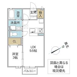ソレイユレバンB 1LDKの間取図画像