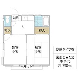 サンライズB棟 2Kの間取図画像