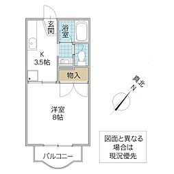 エンジェルヒルズ・マミ 1Kの間取図画像