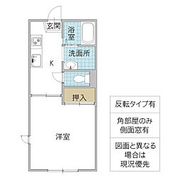 ヴィルヌーブD 1Kの間取図画像