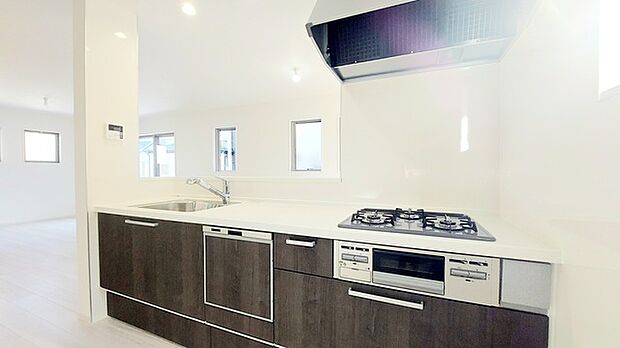 時短に活躍する食器洗浄機や一杯の水も楽しめる浄水器があるシステムキッチン。 