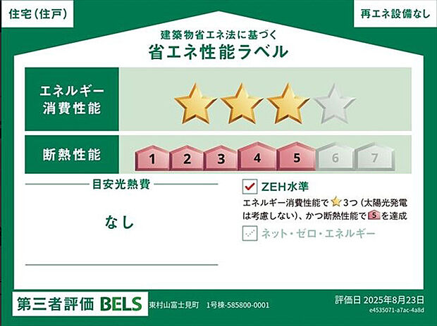 本ラベルは特定の住戸の性能を示すものであり、全ての住戸の性能を示すものではありません。