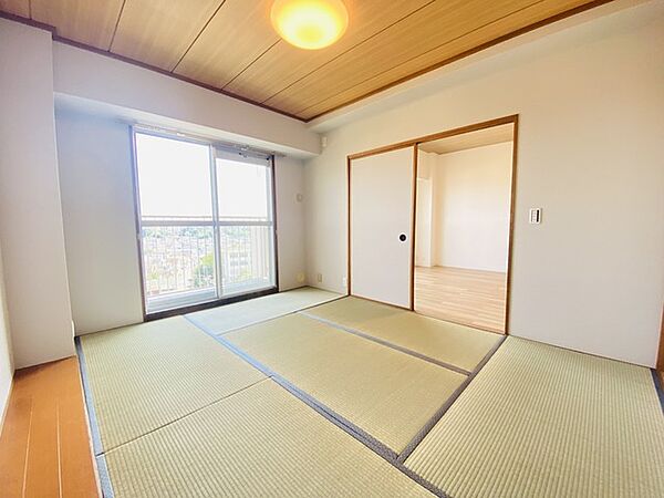 大きな開口部から明るい光が差し込む、日中の室内の明るさがこの部屋の魅力です。