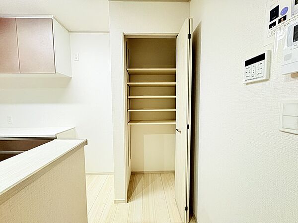 大容量のパントリーがございますので、非常食や食品のストックも沢山置けます。