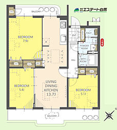 みずほ台団地9の2号棟 3LDKの間取り