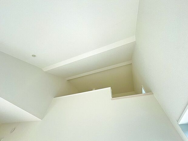 吹抜けの空間を意識した上部にロフトのある間取り。スタイリッシュかつ収納も豊富で長く機能的に住める家を目指して。