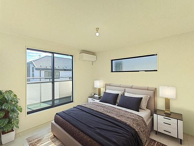 【洋室／約7.25帖】 主寝室は7帖以上。窮屈感のない広さを確保しました。 ※家具はＣＧ合成によるものです。