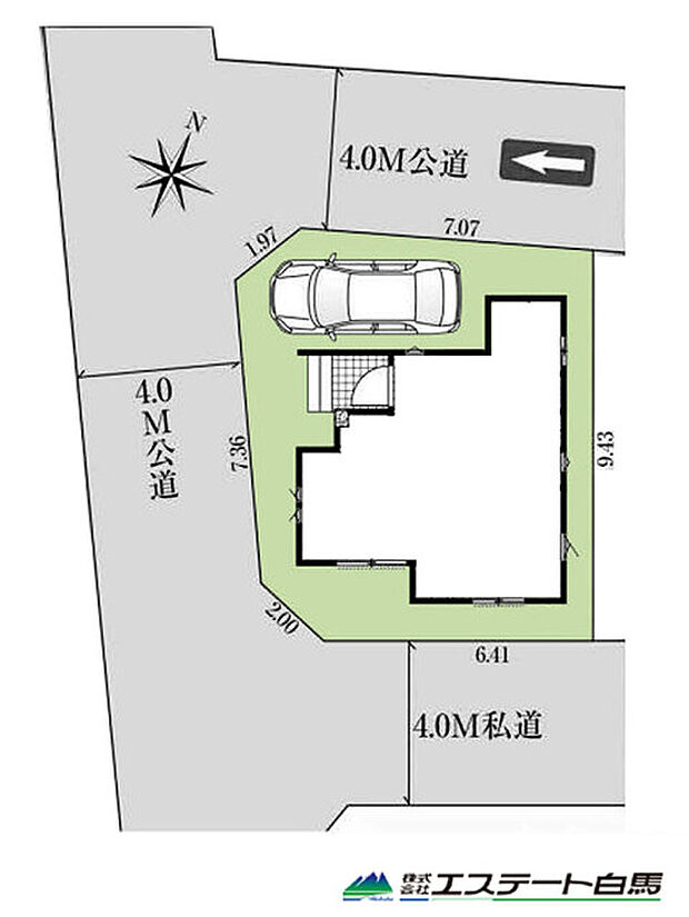 北西南の三方角地につき日当たり・通風良好です。