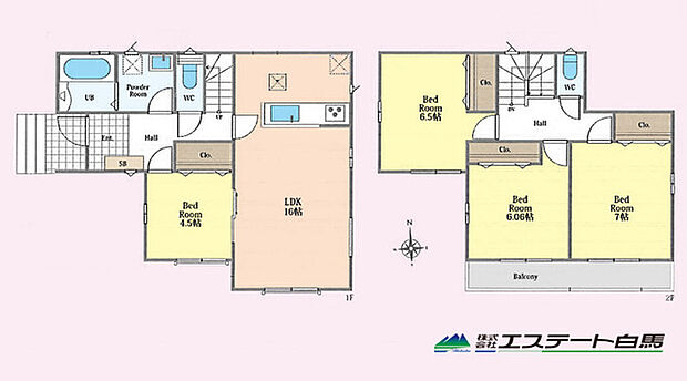 全室南向きの明るい間取り。