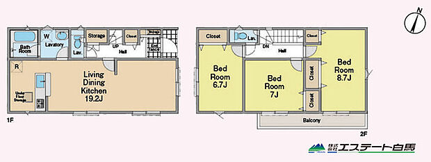 全室南向きの明るい間取り。
