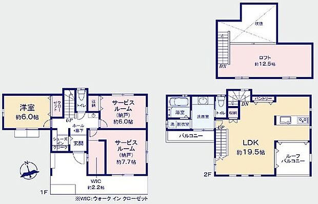 プライバシーの守られた2階リビングは19.5帖の広々空間です。 固定階段式のロフトも十分な広さです。