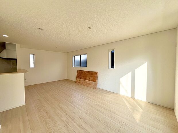 大きな開口部から明るい光が差し込むリビング。日中の室内の明るさがこの部屋の魅力です。 
